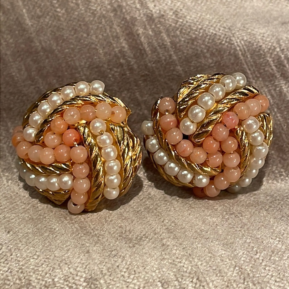 Rose & Pearl Gold Snowball Earrings